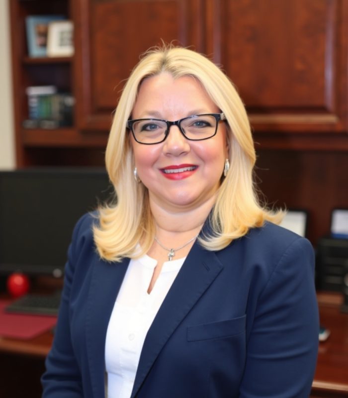 Meet Our Team - Professional and Welcoming Group at a Conference Table Faces the Camera, Team Leader Sitting on the Table with Arms Folded
